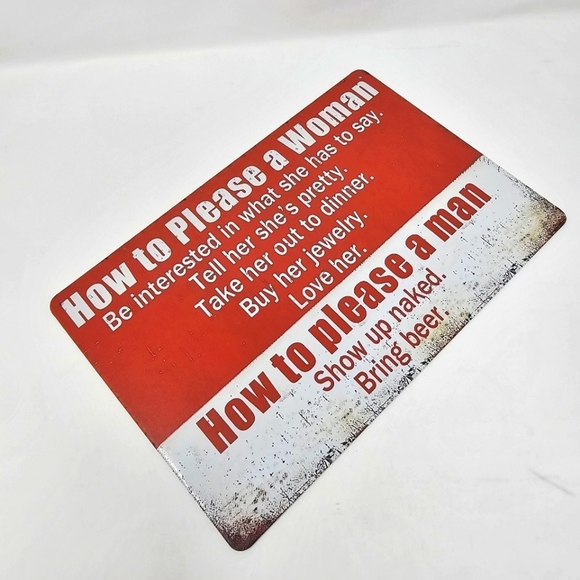 Title Vintage Metal Sign – Indoor/Outdoor How To Please A Woman White/Red 3/$25 - Picture 2 of 7